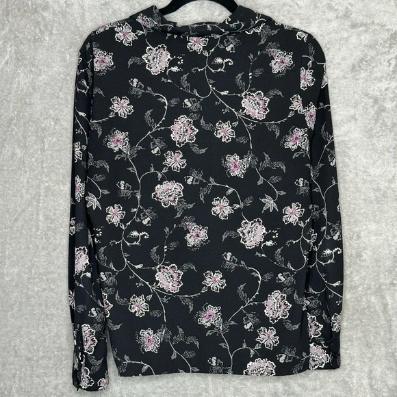 Laura Scott 10 Medium Shirt Top Black Floral Long Sleeve V Neck Button Up Women - Picture 4 of 7